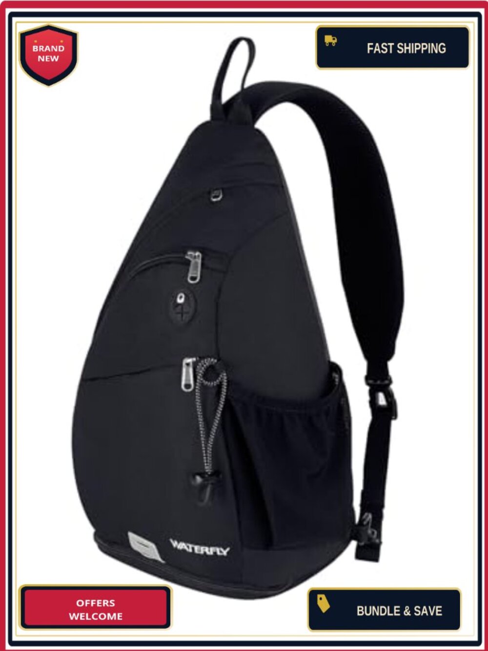 WATERFLY Large Sling Bag Crossbody Backpack Chest Pack Nylon Water Repellent
